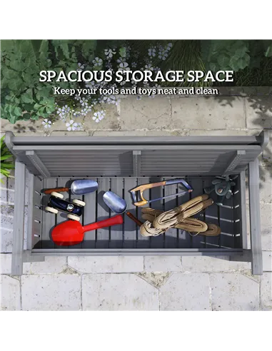 Outsunny 2-Seater Garden Storage Bench for Patio Wood Porch Decor Outdoor Seating, Charcoal Grey