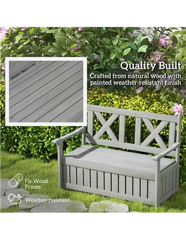 Outsunny 2-Seater Garden Storage Bench for Patio Wood Porch Decor Outdoor Seating, Charcoal Grey