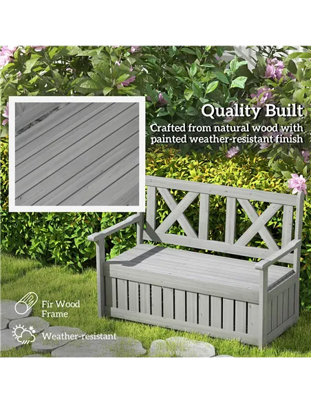 Outsunny 2-Seater Garden Storage Bench for Patio Wood Porch Decor Outdoor Seating, Charcoal Grey