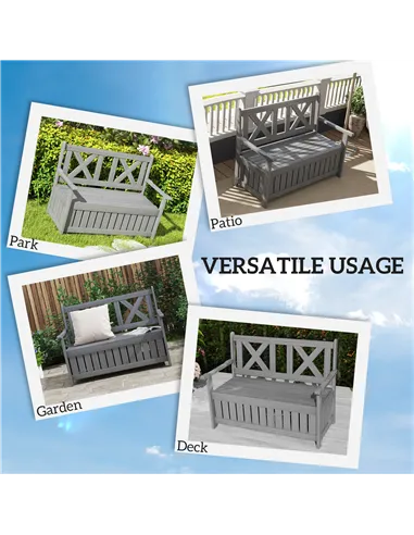 Outsunny 2-Seater Garden Storage Bench for Patio Wood Porch Decor Outdoor Seating, Charcoal Grey
