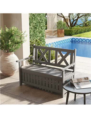 Outsunny 2-Seater Garden Storage Bench for Patio Wood Porch Decor Outdoor Seating, Charcoal Grey