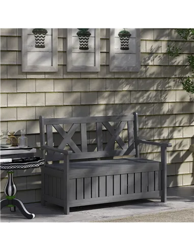 Outsunny 2-Seater Garden Storage Bench for Patio Wood Porch Decor Outdoor Seating, Charcoal Grey