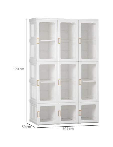 HOMCOM Portable Clothes Wardrobe for Bedroom, Foldable Clothes Organiser with Cube Storage, Hanging Rods, Magnet Doors, White