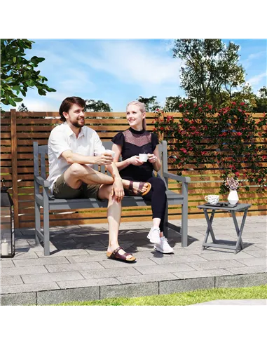 Outsunny 2-Seater Wooden Garden Bench Outdoor Patio Loveseat for Porch, Grey