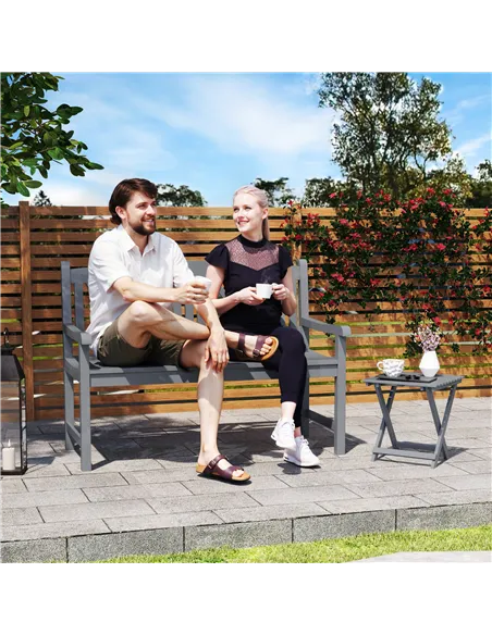 Outsunny 2-Seater Wooden Garden Bench Outdoor Patio Loveseat for Porch, Grey