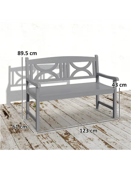 Outsunny 2-Seater Wooden Garden Bench Outdoor Patio Loveseat for Porch, Grey