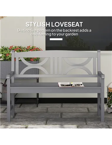 Outsunny 2-Seater Wooden Garden Bench Outdoor Patio Loveseat for Porch, Grey