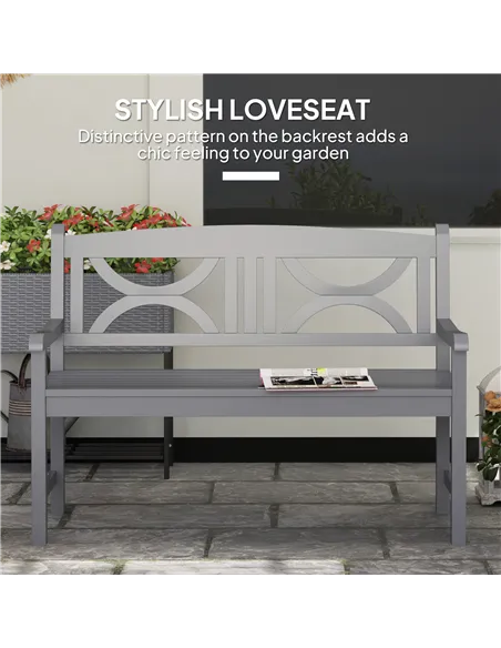 Outsunny 2-Seater Wooden Garden Bench Outdoor Patio Loveseat for Porch, Grey