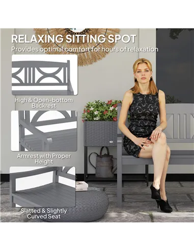 Outsunny 2-Seater Wooden Garden Bench Outdoor Patio Loveseat for Porch, Grey