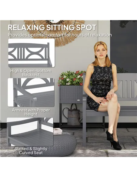 Outsunny 2-Seater Wooden Garden Bench Outdoor Patio Loveseat for Porch, Grey