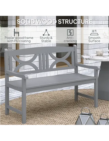 Outsunny 2-Seater Wooden Garden Bench Outdoor Patio Loveseat for Porch, Grey