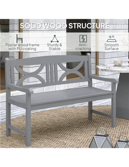 Outsunny 2-Seater Wooden Garden Bench Outdoor Patio Loveseat for Porch, Grey