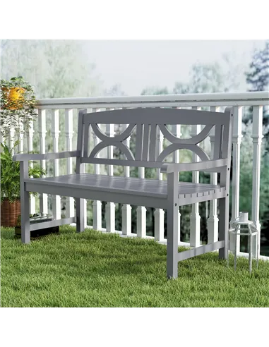 Outsunny 2-Seater Wooden Garden Bench Outdoor Patio Loveseat for Porch, Grey