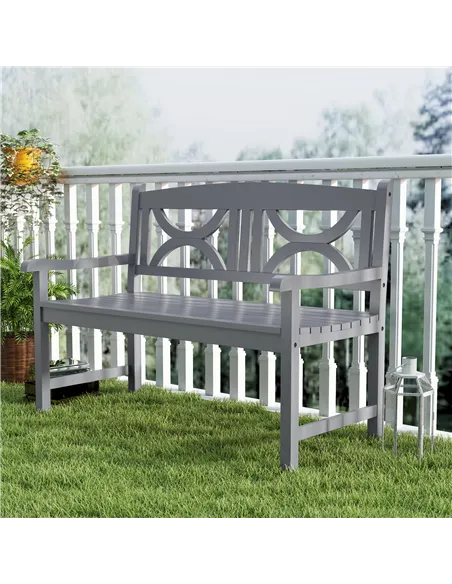 Outsunny 2-Seater Wooden Garden Bench Outdoor Patio Loveseat for Porch, Grey