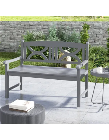Outsunny 2-Seater Wooden Garden Bench Outdoor Patio Loveseat for Porch, Grey