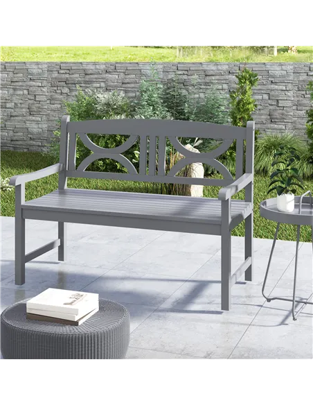 Outsunny 2-Seater Wooden Garden Bench Outdoor Patio Loveseat for Porch, Grey