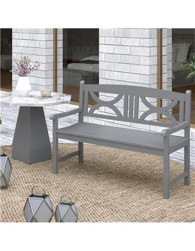 Outsunny 2-Seater Wooden Garden Bench Outdoor Patio Loveseat for Porch, Grey