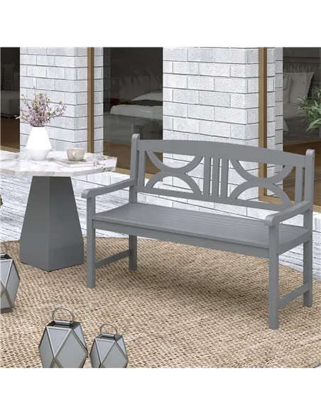 Outsunny 2-Seater Wooden Garden Bench Outdoor Patio Loveseat for Porch, Grey