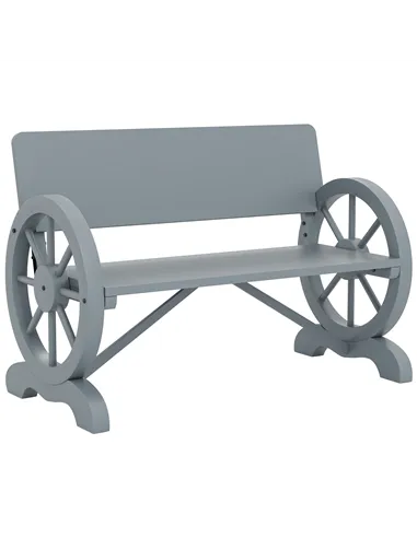 Outsunny Fir Wood 2-Seater Outdoor Garden Wagon Wheel Bench, Grey