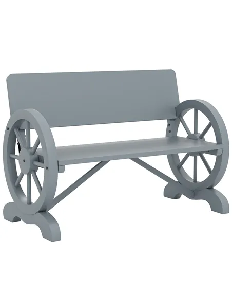 Outsunny Fir Wood 2-Seater Outdoor Garden Wagon Wheel Bench, Grey