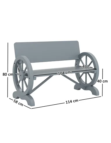 Outsunny Fir Wood 2-Seater Outdoor Garden Wagon Wheel Bench, Grey