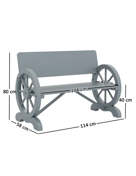 Outsunny Fir Wood 2-Seater Outdoor Garden Wagon Wheel Bench, Grey
