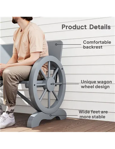Outsunny Fir Wood 2-Seater Outdoor Garden Wagon Wheel Bench, Grey