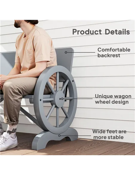 Outsunny Fir Wood 2-Seater Outdoor Garden Wagon Wheel Bench, Grey