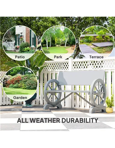 Outsunny Fir Wood 2-Seater Outdoor Garden Wagon Wheel Bench, Grey
