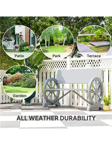 Outsunny Fir Wood 2-Seater Outdoor Garden Wagon Wheel Bench, Grey