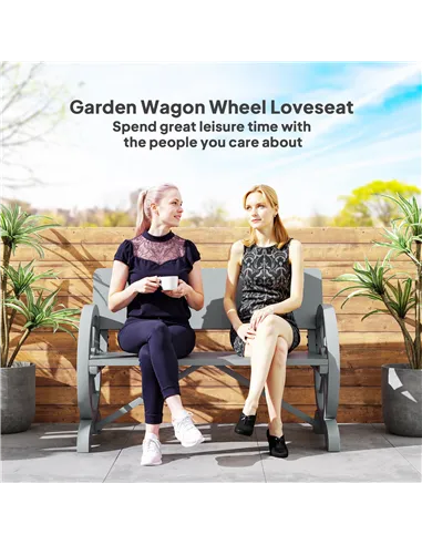 Outsunny Fir Wood 2-Seater Outdoor Garden Wagon Wheel Bench, Grey