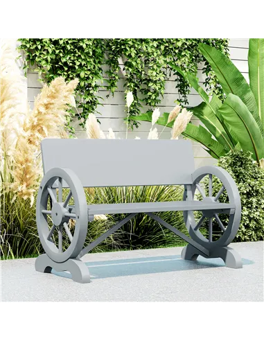 Outsunny Fir Wood 2-Seater Outdoor Garden Wagon Wheel Bench, Grey