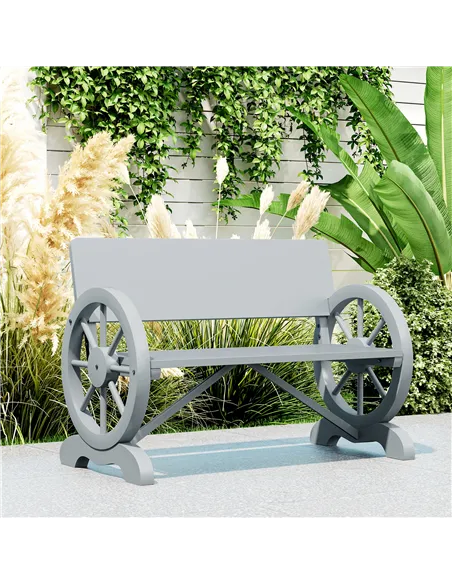 Outsunny Fir Wood 2-Seater Outdoor Garden Wagon Wheel Bench, Grey
