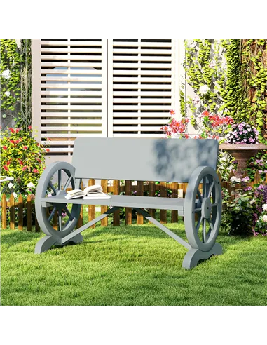 Outsunny Fir Wood 2-Seater Outdoor Garden Wagon Wheel Bench, Grey