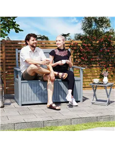Outsunny Two-Seater Wooden Storage Bench - Grey 2