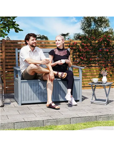 Outsunny Two-Seater Wooden Storage Bench - Grey