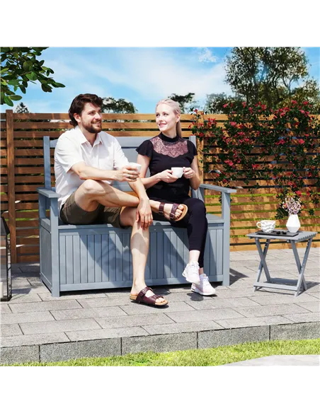 Outsunny Two-Seater Wooden Storage Bench - Grey