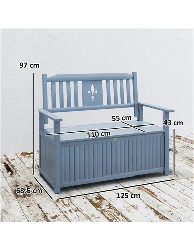 Outsunny Two-Seater Wooden Storage Bench - Grey