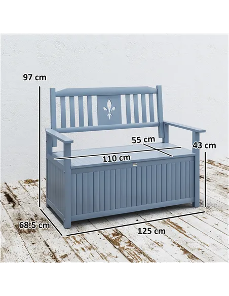 Outsunny Two-Seater Wooden Storage Bench - Grey