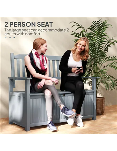 Outsunny Two-Seater Wooden Storage Bench - Grey