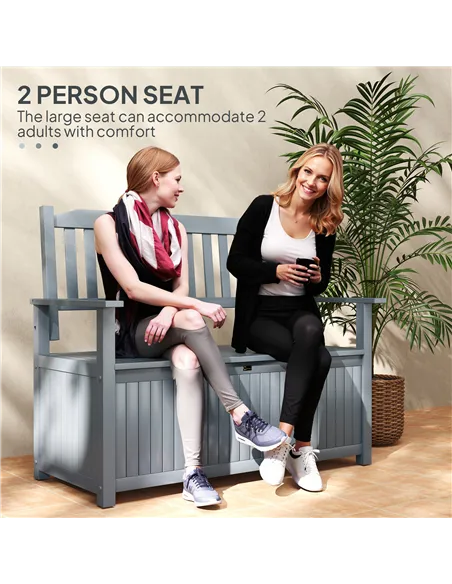 Outsunny Two-Seater Wooden Storage Bench - Grey