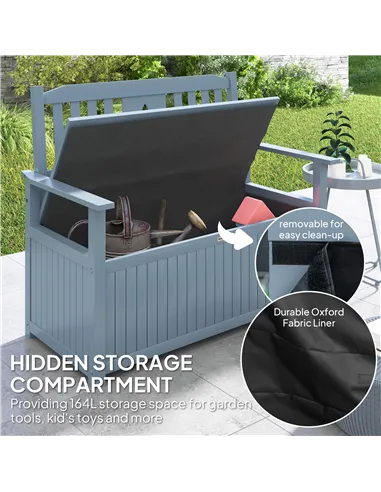 Outsunny Two-Seater Wooden Storage Bench - Grey