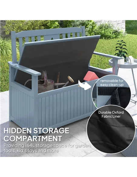 Outsunny Two-Seater Wooden Storage Bench - Grey