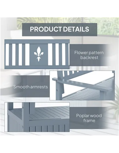 Outsunny Two-Seater Wooden Storage Bench - Grey