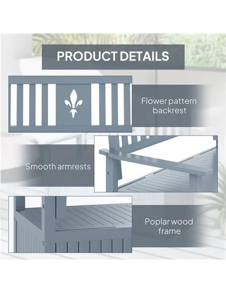 Outsunny Two-Seater Wooden Storage Bench - Grey