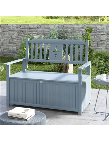 Outsunny Two-Seater Wooden Storage Bench - Grey