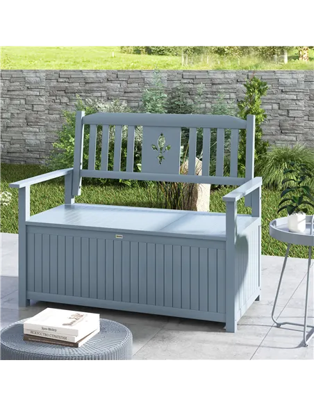 Outsunny Two-Seater Wooden Storage Bench - Grey