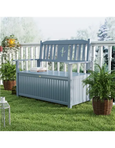 Outsunny Two-Seater Wooden Storage Bench - Grey