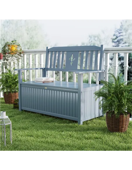 Outsunny Two-Seater Wooden Storage Bench - Grey