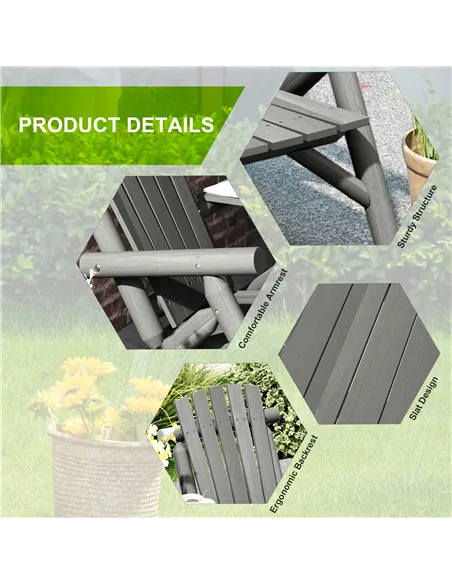 Outsunny Wood Patio Chair Bench 2 Seats w/ Centre Coffee Table, Garden Bench, Grey